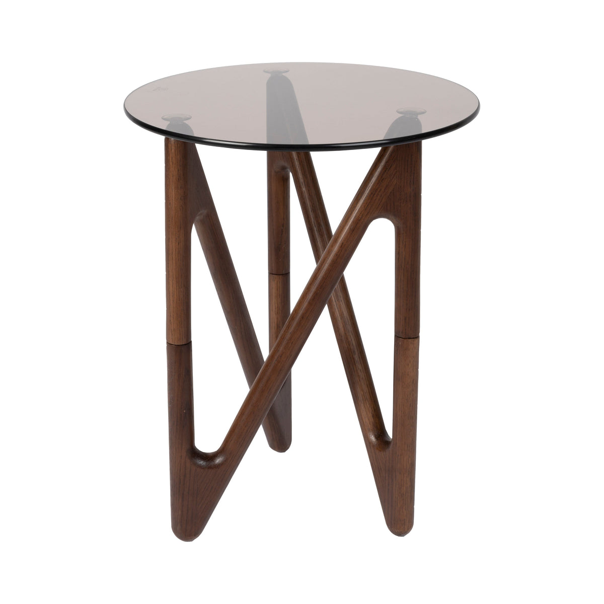 Dutchbone Naia Abstract Brown Wood & Smoked Glass Side Table