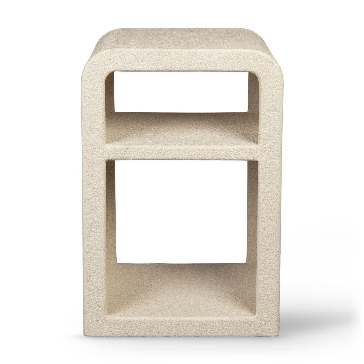 Dutchbone Veda Organic Curved Neutral Marble Bedside Table