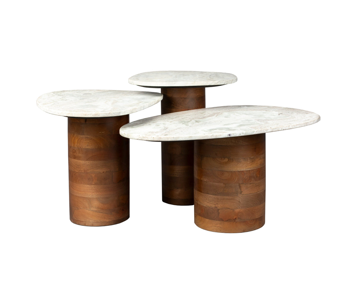 Dutchbone Set of 3 Suki Mango Wood & Grey Marble Side Tables Nest