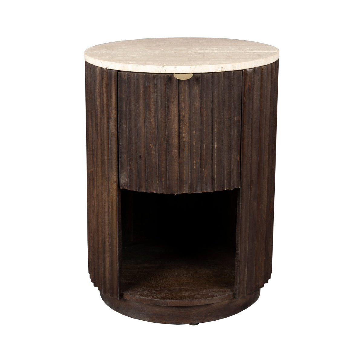 Dutchbone Marlow Ribbed Mango Wood & Travertine Marble Side Table/Bedside Table