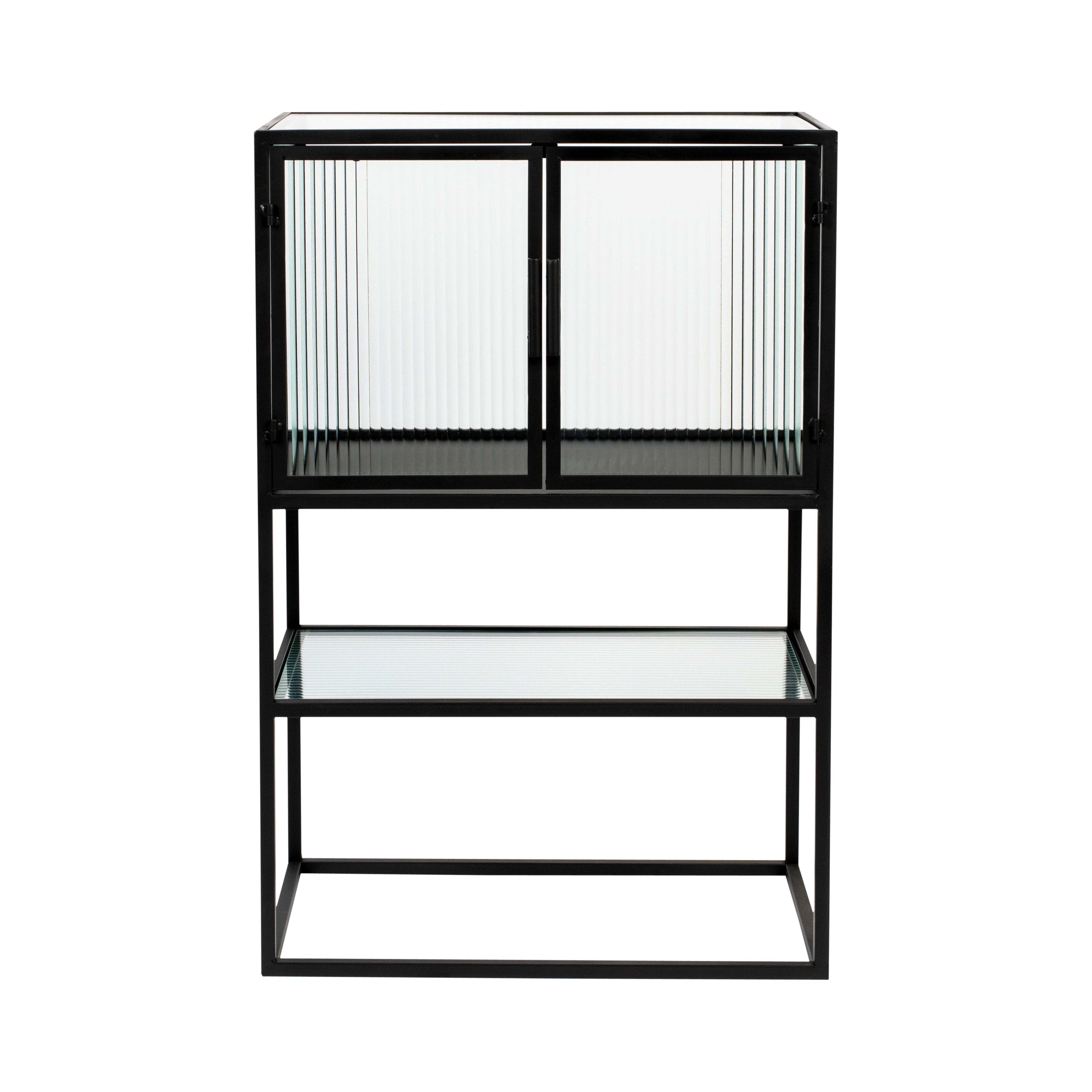Dutchbone Boli Black Steel & Ribbed Glass Cabinet Small
