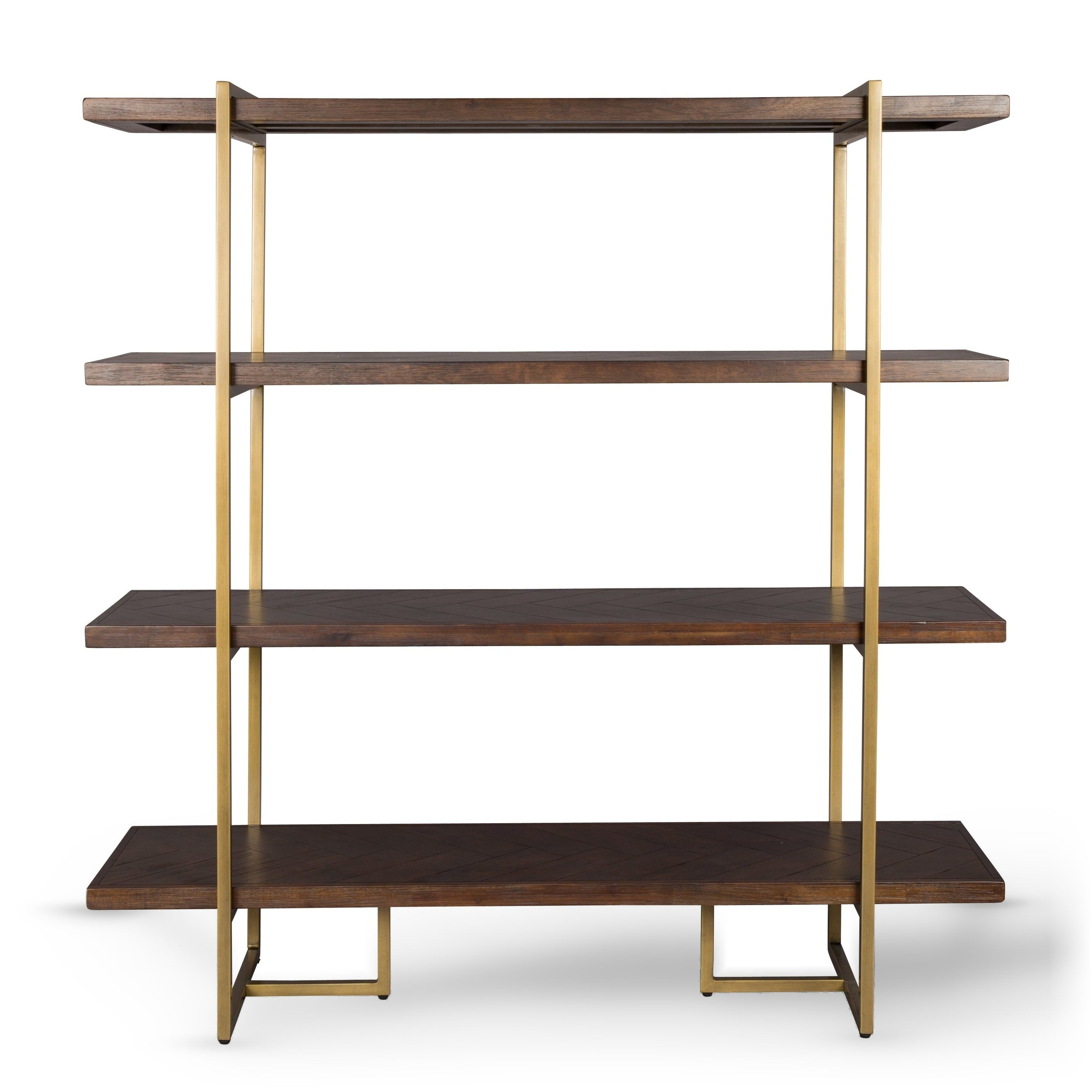 Dutchbone Class Herringbone Brown Oak Wood & Brass Display Unit