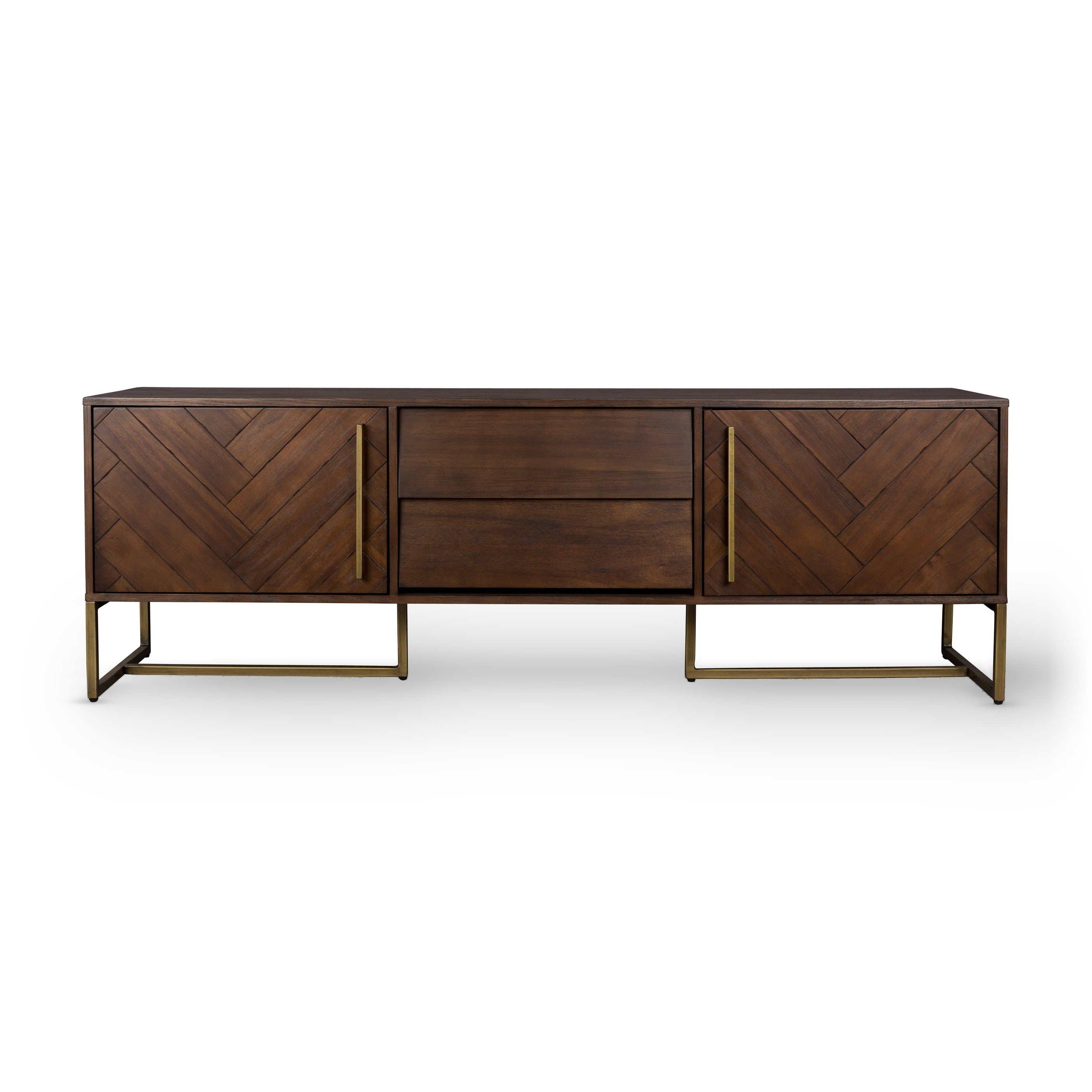 Dutchbone Class Herringbone Brown Oak Wood Low Sideboard