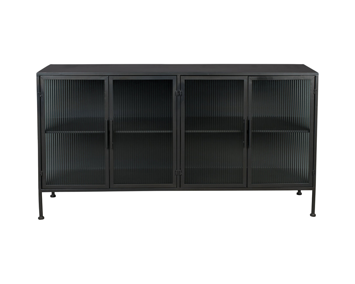 Dutchbone Boli Black Steel & Ribbed Glass Sideboard Large