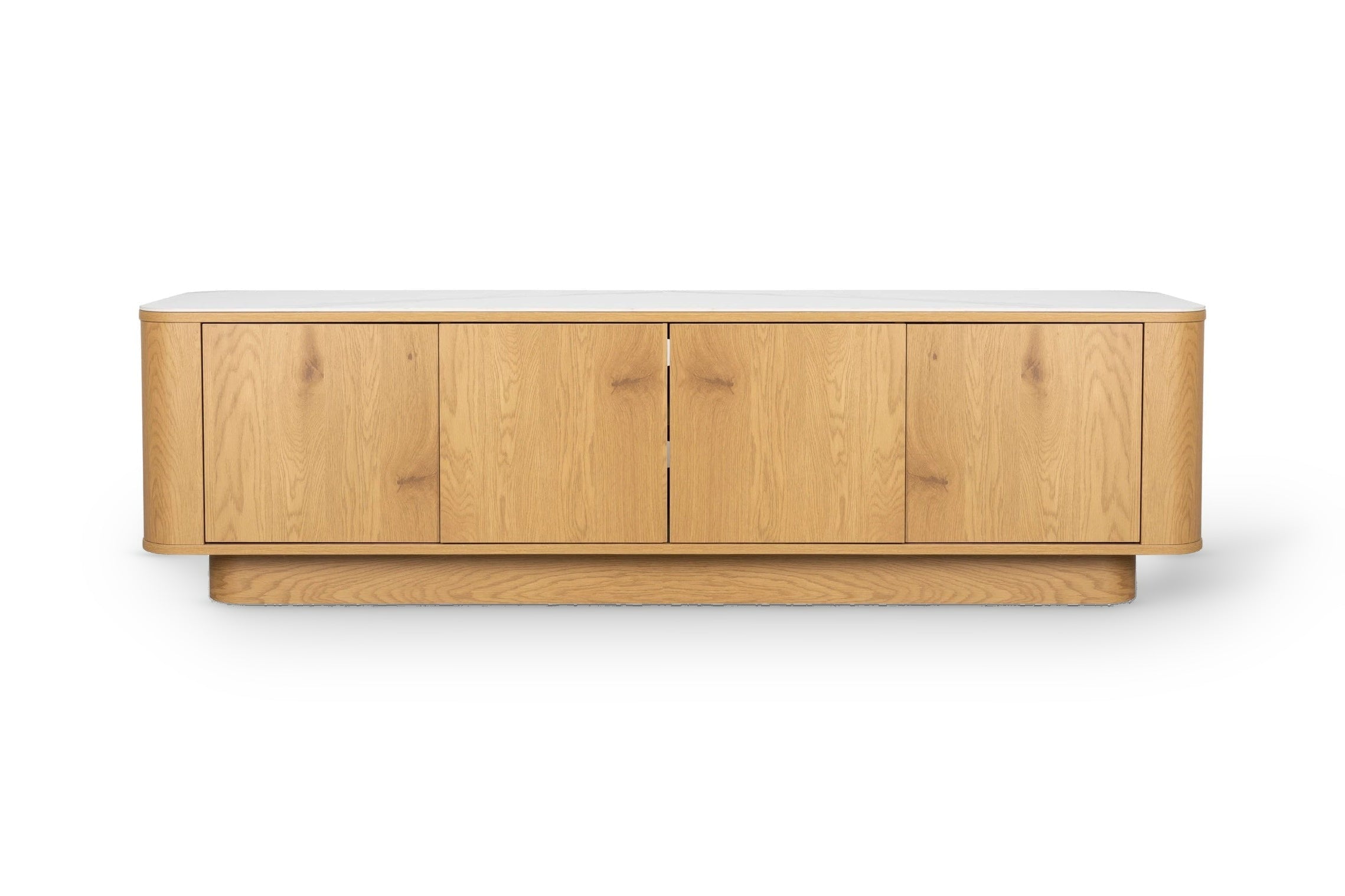 Almira Natural Wood & White Marble Low Sideboard