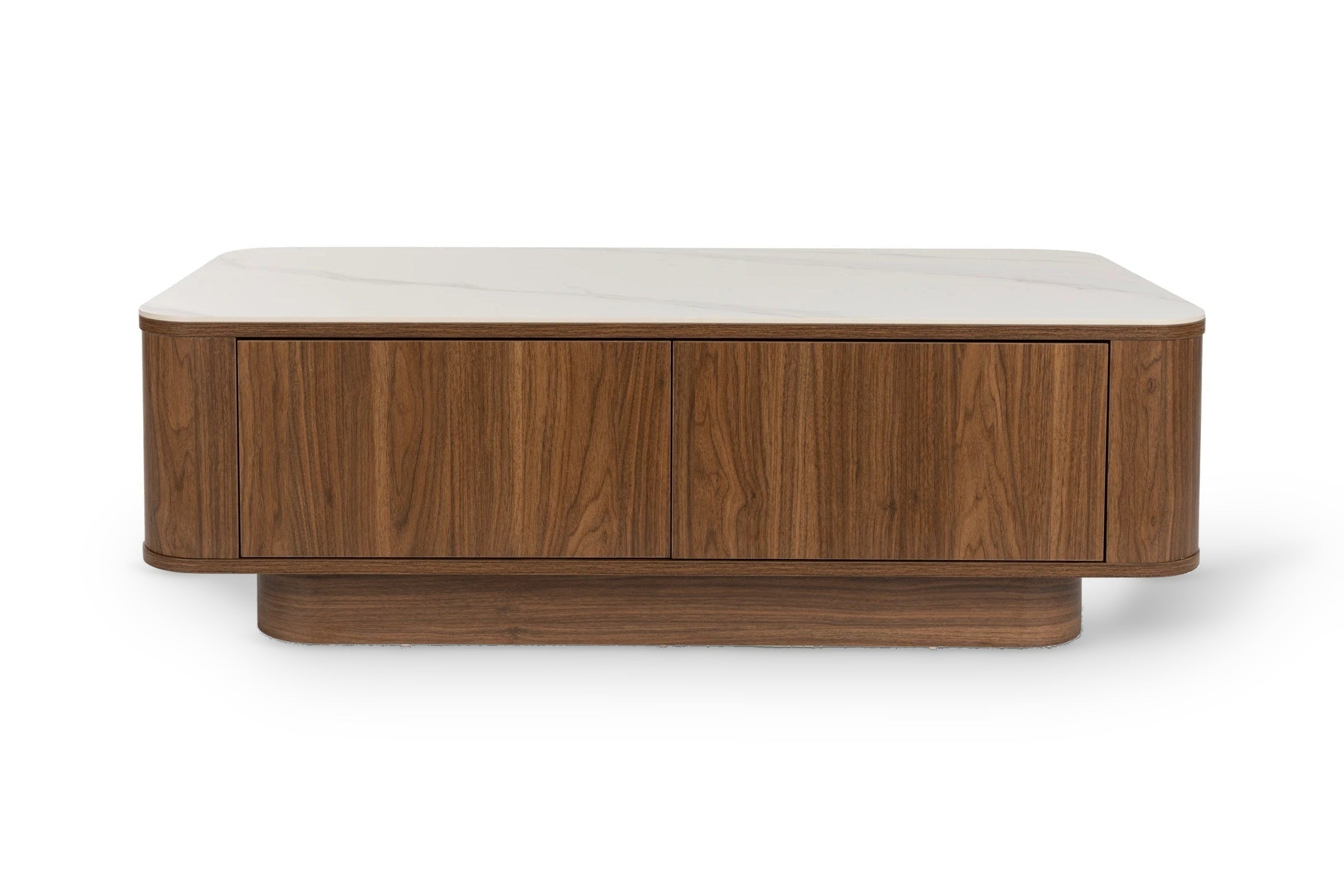 Almira Walnut Brown Wood & White Marble Coffee Table