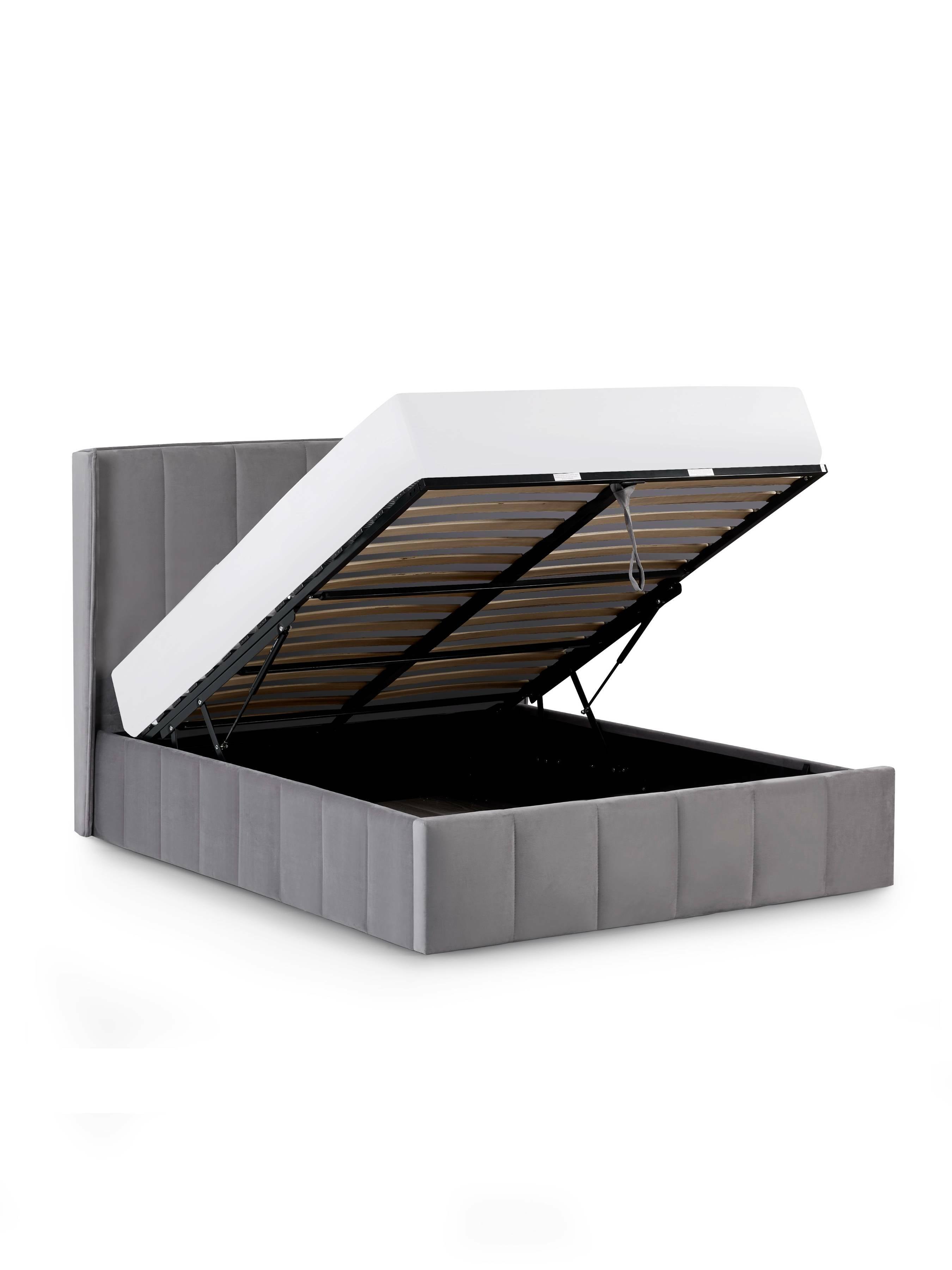 Orwell Grey Velvet Ottoman Storage Double Bed