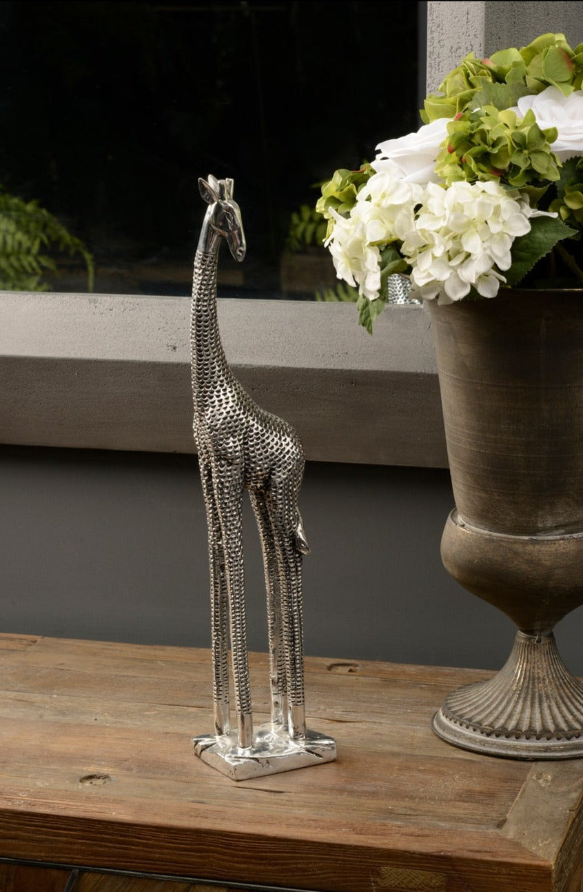 Silver Giraffe Head Back Sculpture Large