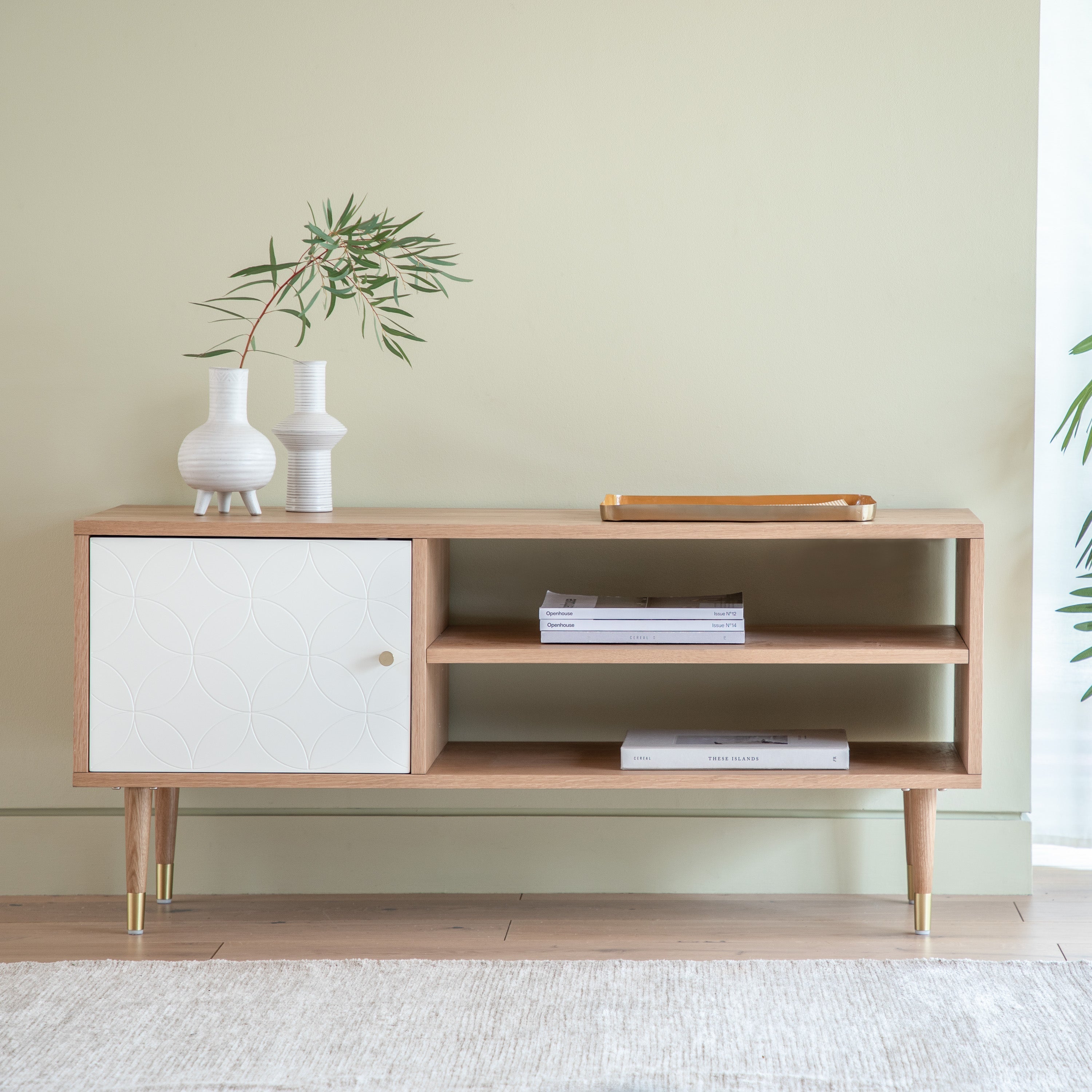 Newbury Media Unit Oak White 1200x400x550mm