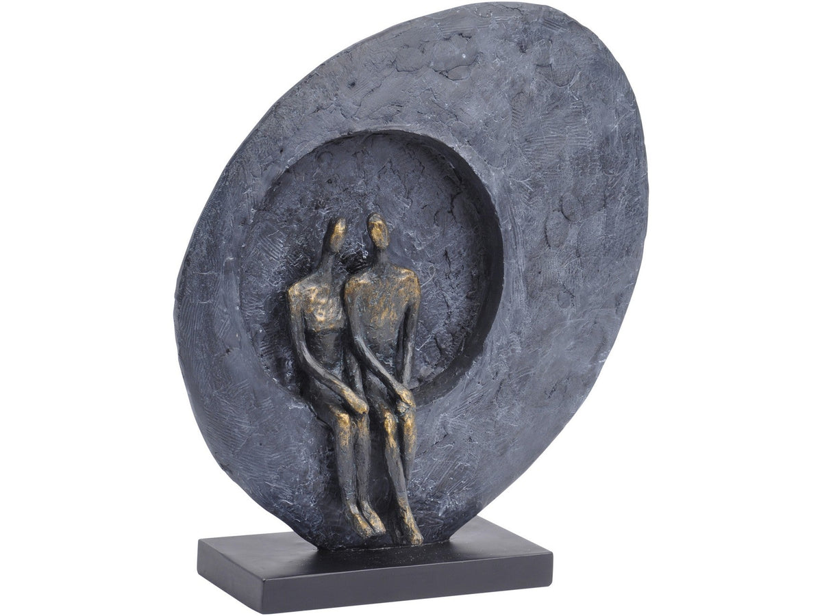 Antique Bronze & Stone Couple Sculpture