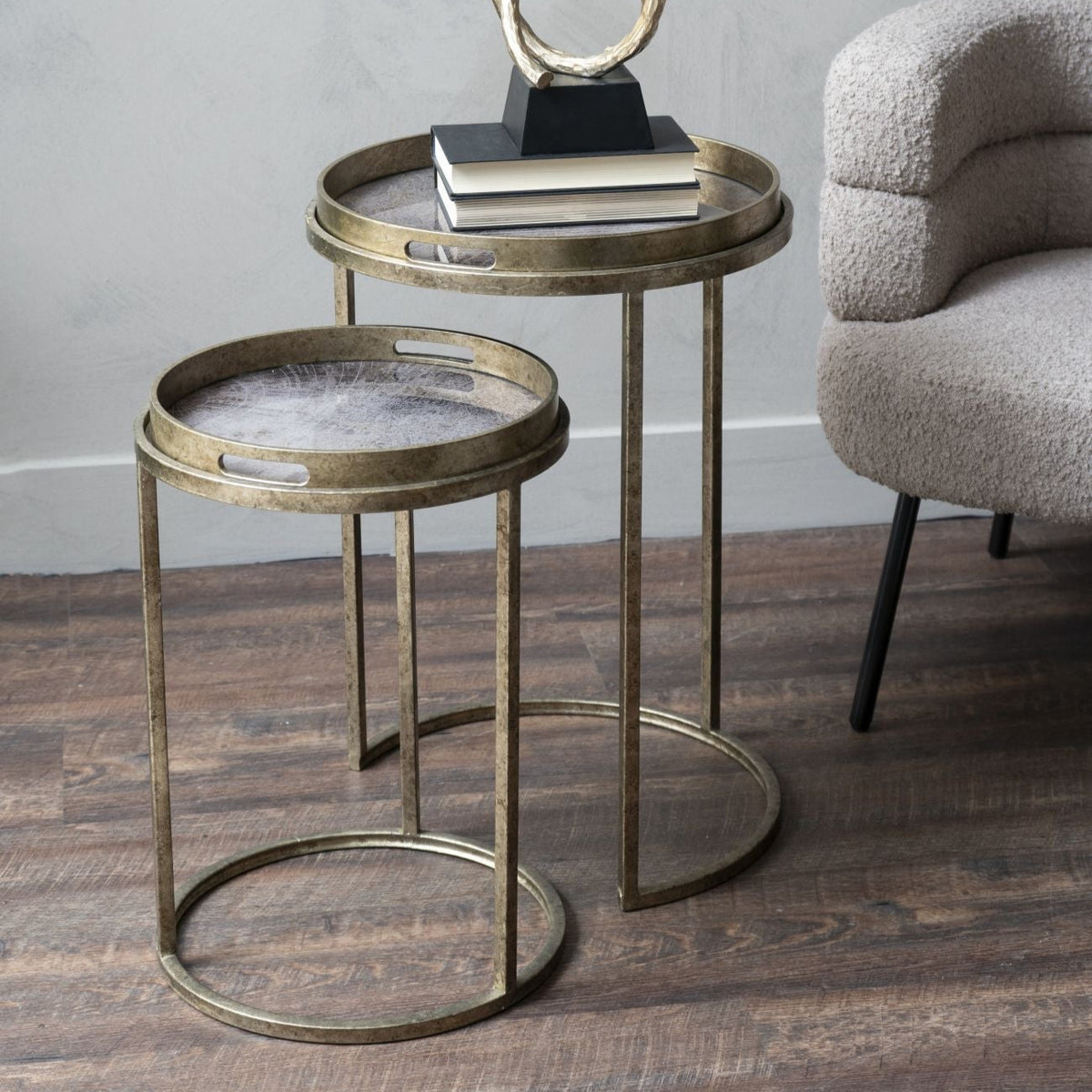 Set of 2 Vienna Antique Gold Atlas Side Tables Nest
