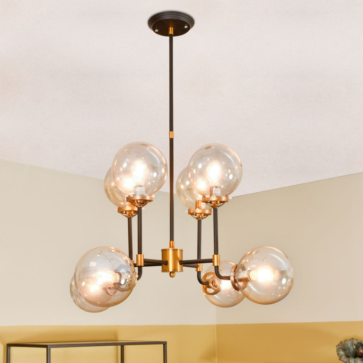 Mercer Glass Bubble Black & Brass Chandelier