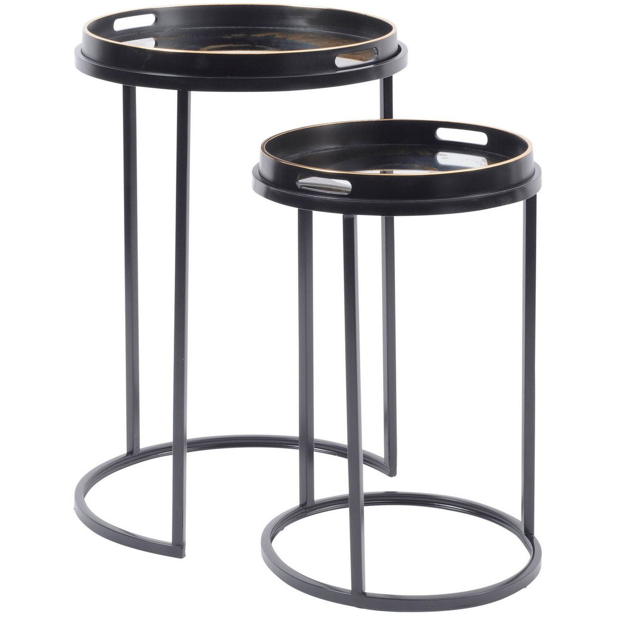 Set of 2 Gold Swirl Motif & Black Side Tables Nest