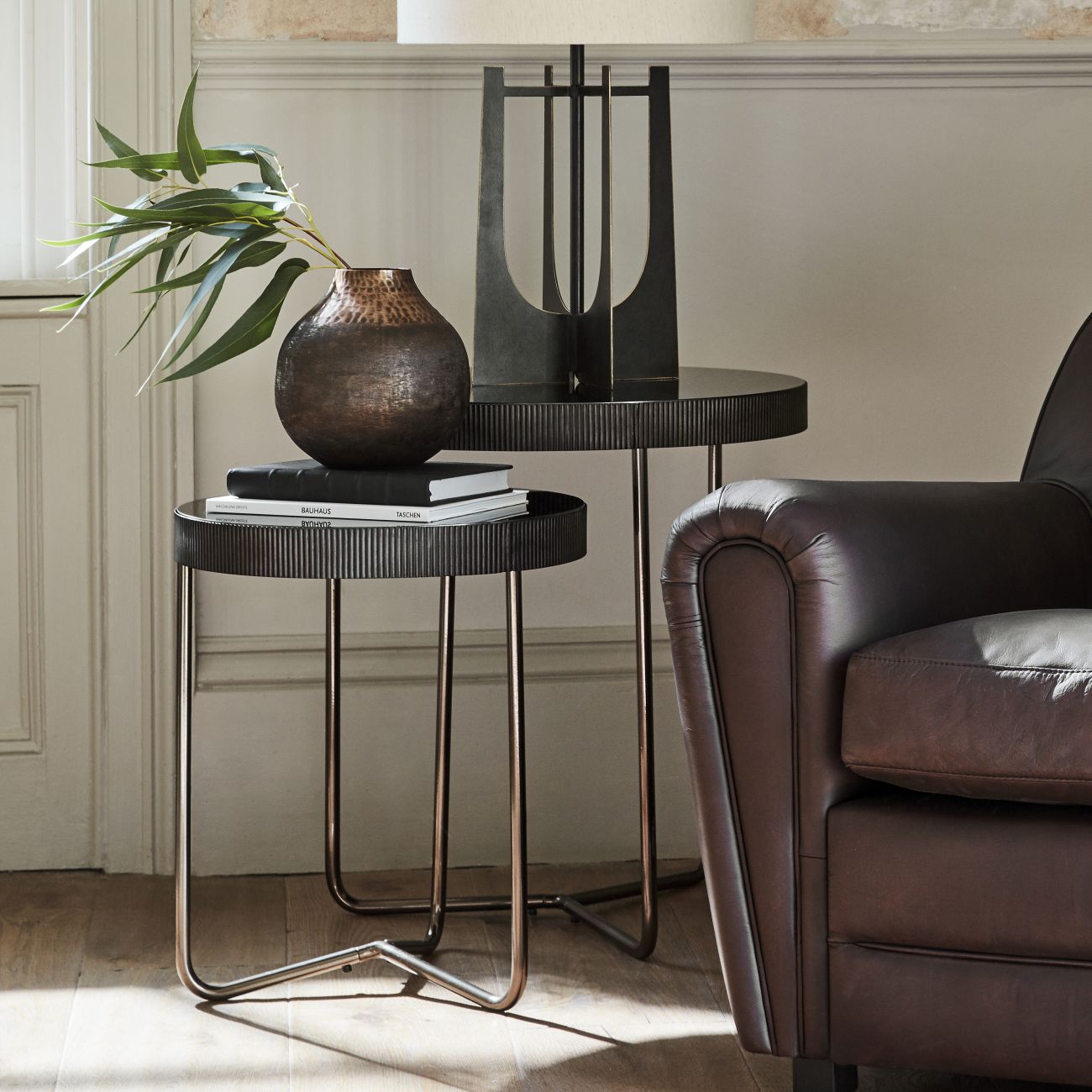 Set of 2 Knightsbridge Black Tinted Glass Side Tables Nest