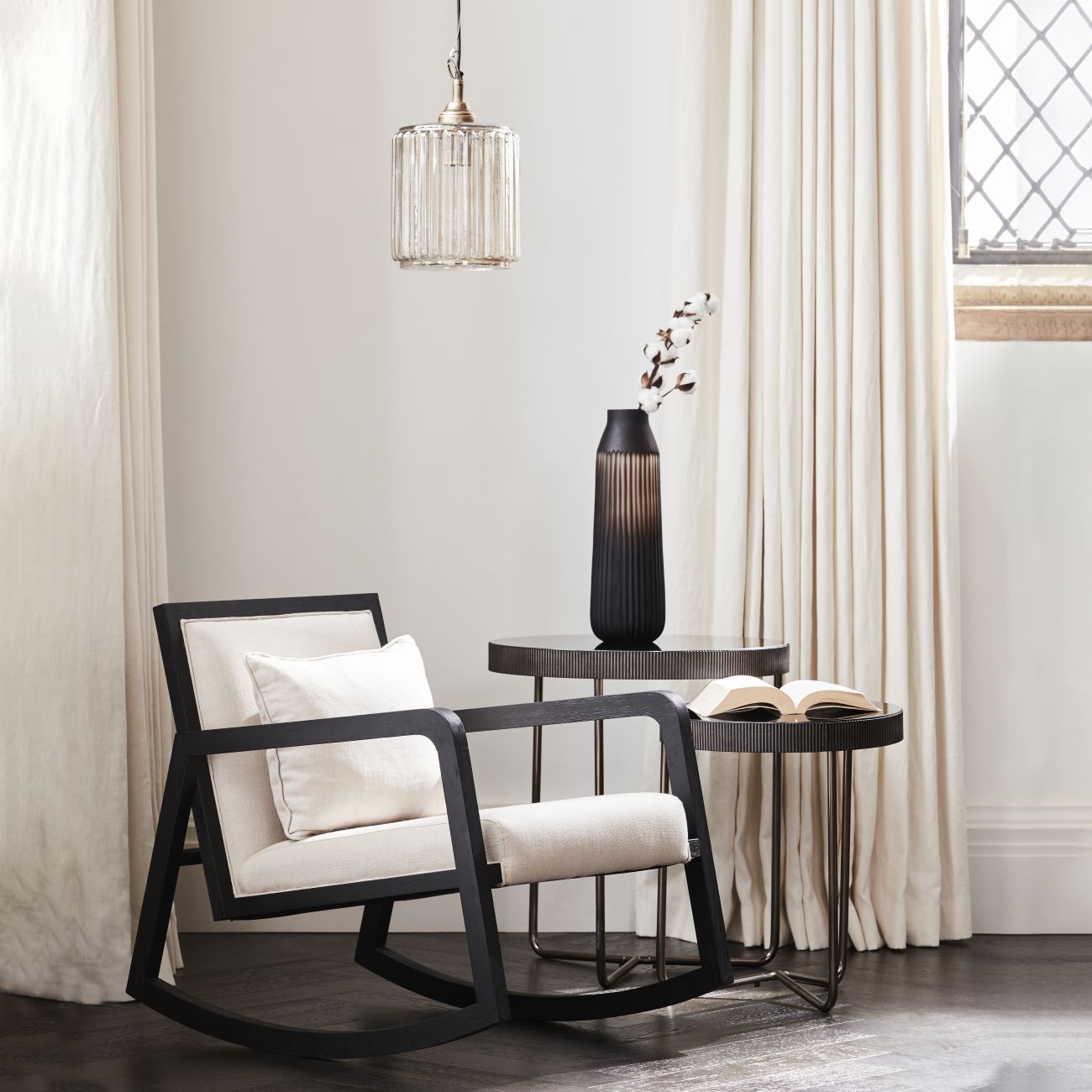 Set of 2 Knightsbridge Black Tinted Glass Side Tables Nest