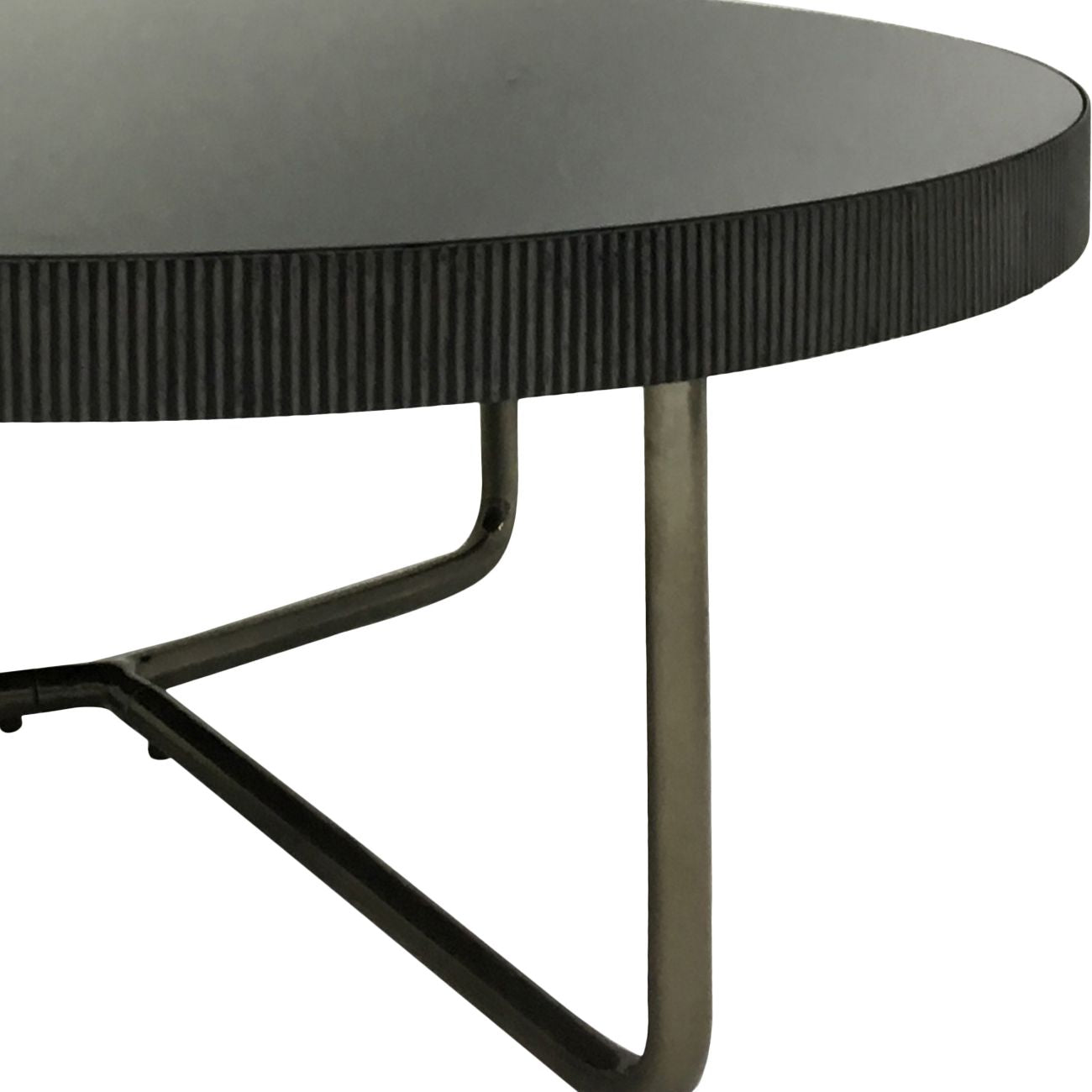 Set of 2 Knightsbridge Black Glass & Black Rustic Edge Round Coffee Tables Nest