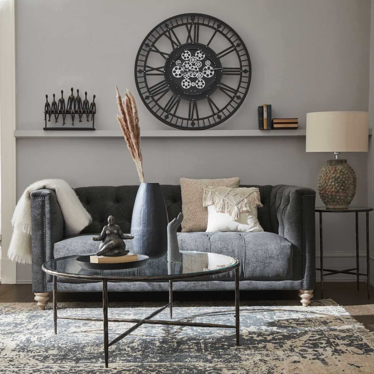 Gibbons Grey Skeleton Moving Cog Wall Clock