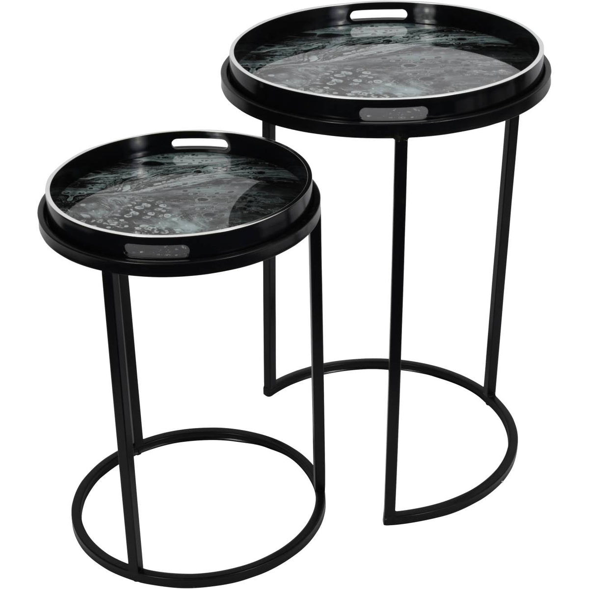 Set of 2 Monochrome Swirl Side Tables Nest