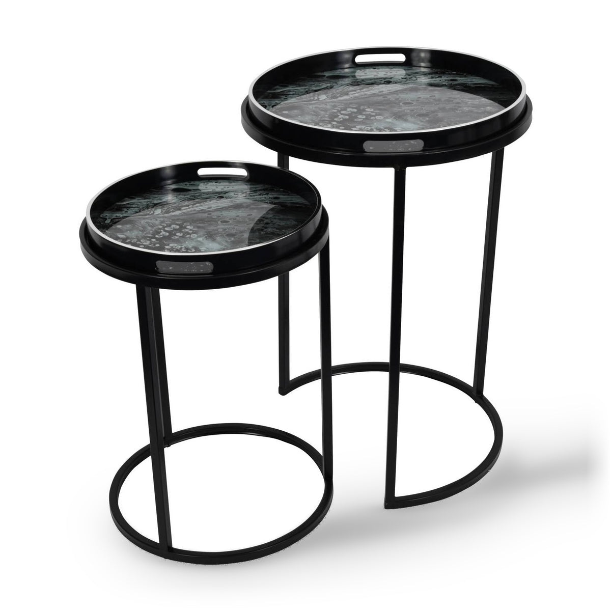 Set of 2 Monochrome Swirl Side Tables Nest