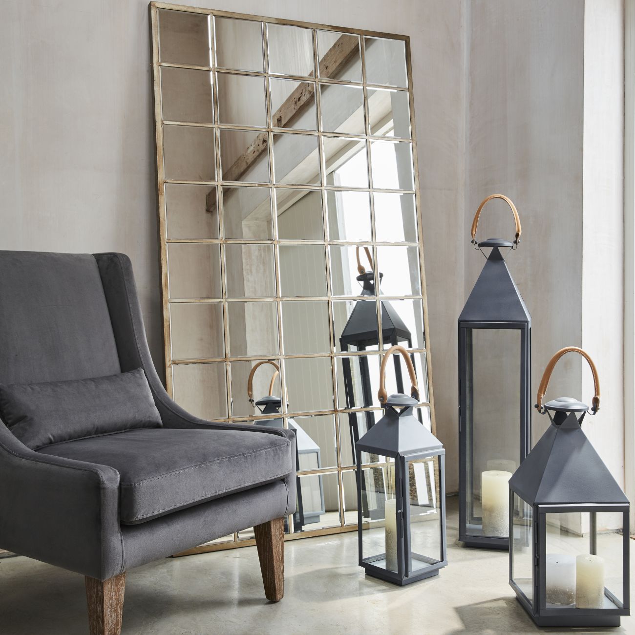 Blakely Gold Window Full Length Leaner Mirror