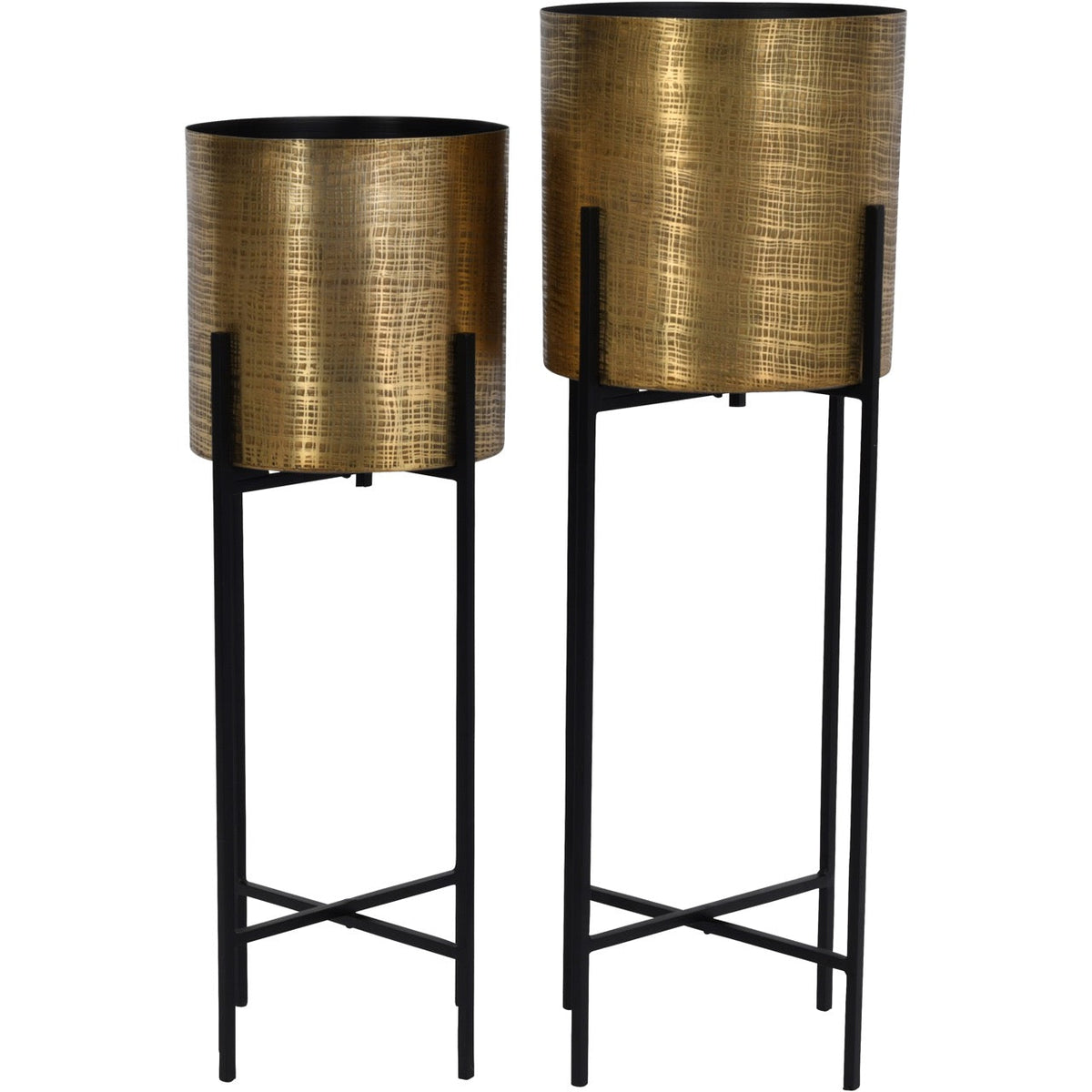 Set of 2 Clyde Floor Standing Brass Planters