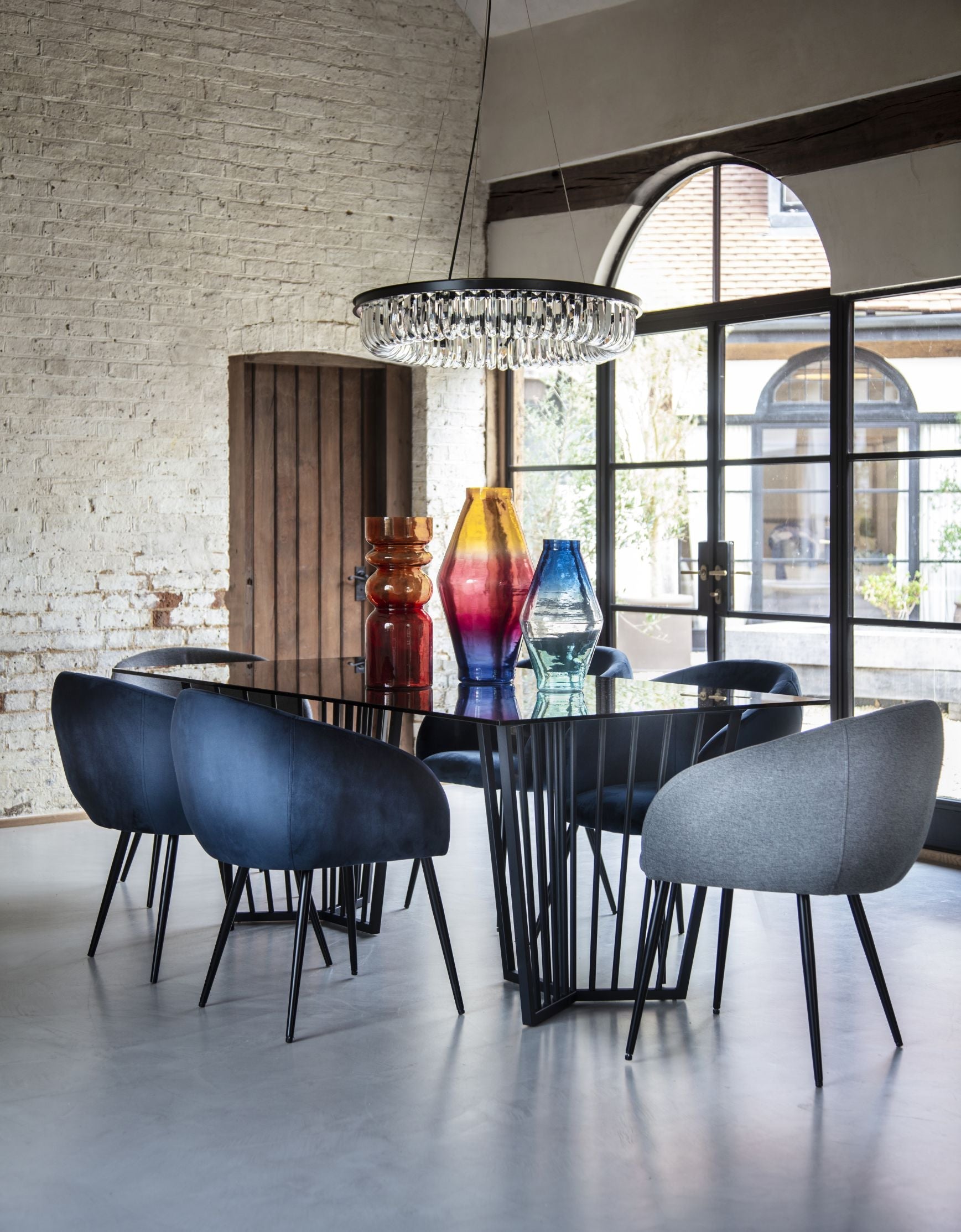 Abington Black Frame with Tinted Glass Dining Table | 6 Seater