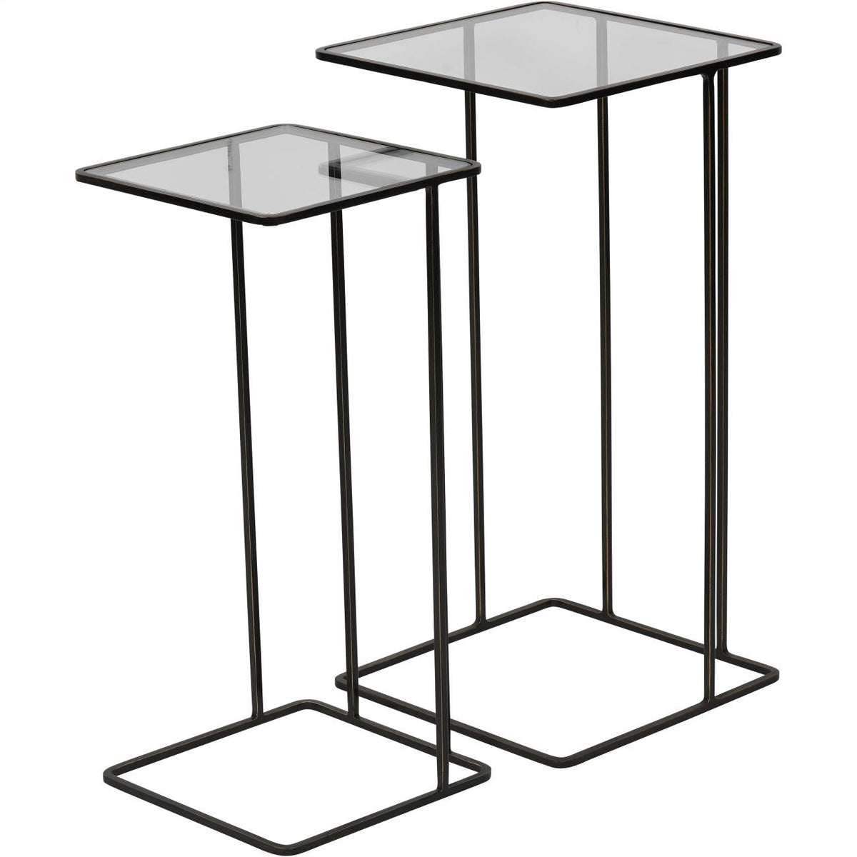Set of 2 Salzburg Bronze & Glass Side Tables Nest