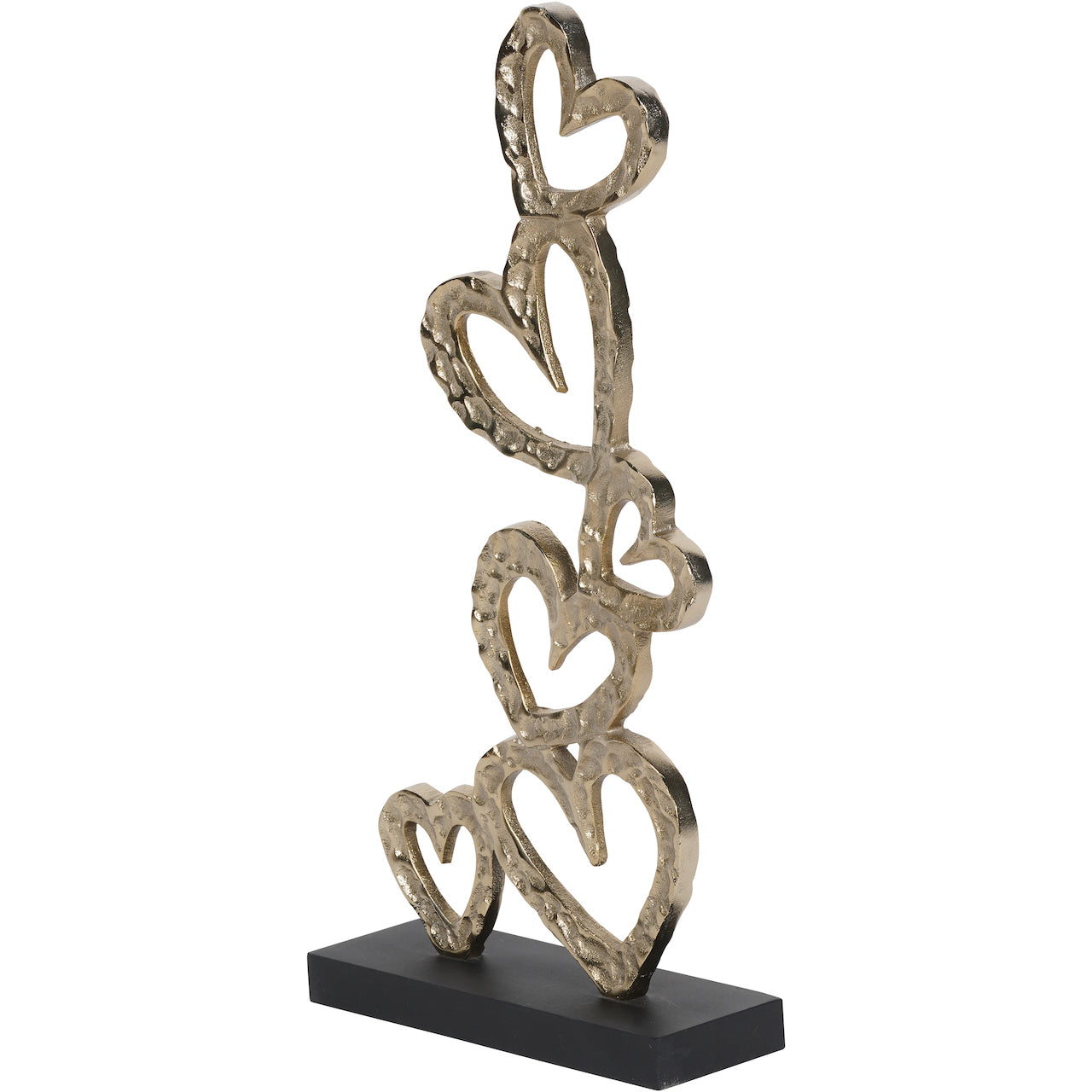 Stacked Gold Hearts Sculpture on Black Stand