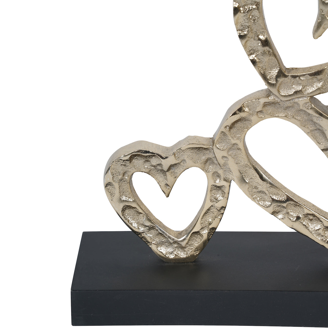 Stacked Gold Hearts Sculpture on Black Stand