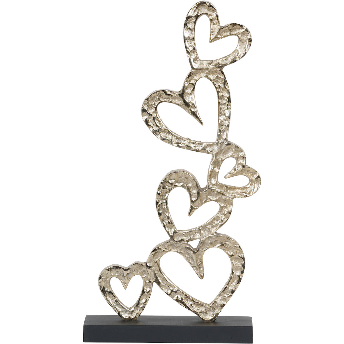 Stacked Gold Hearts Sculpture on Black Stand