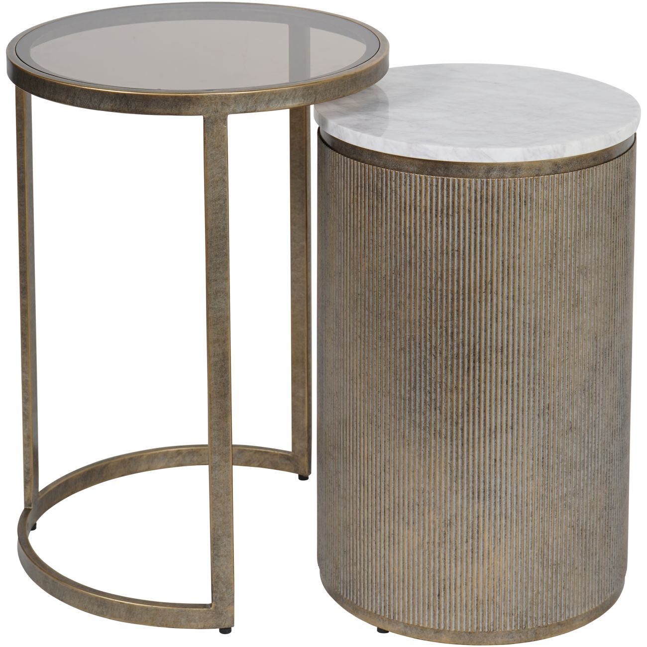 Belvedere Aged Gold & White Marble Side Table Nest