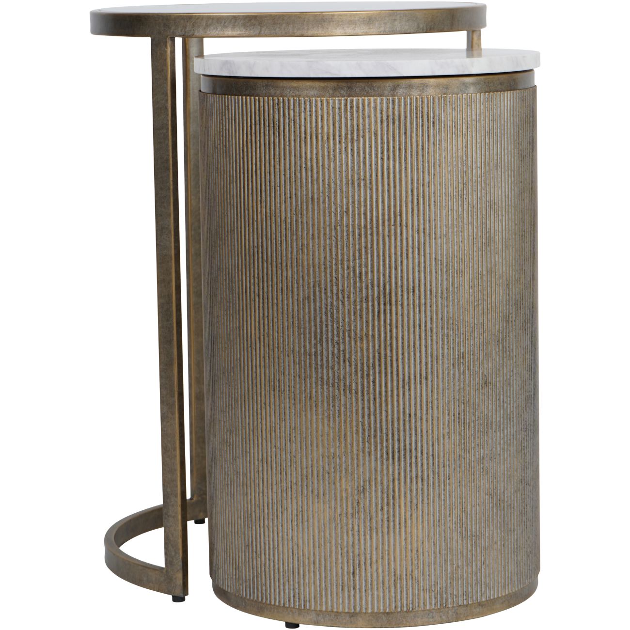 Belvedere Aged Gold & White Marble Side Table Nest