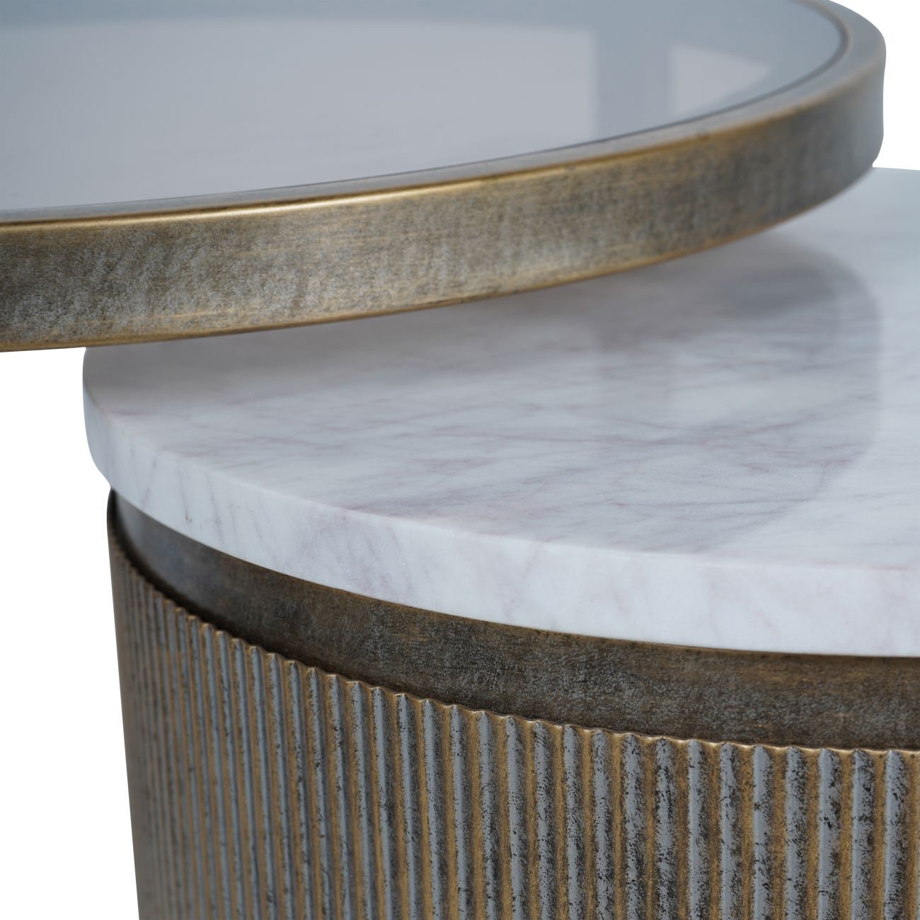 Belvedere Aged Gold & White Marble Side Table Nest