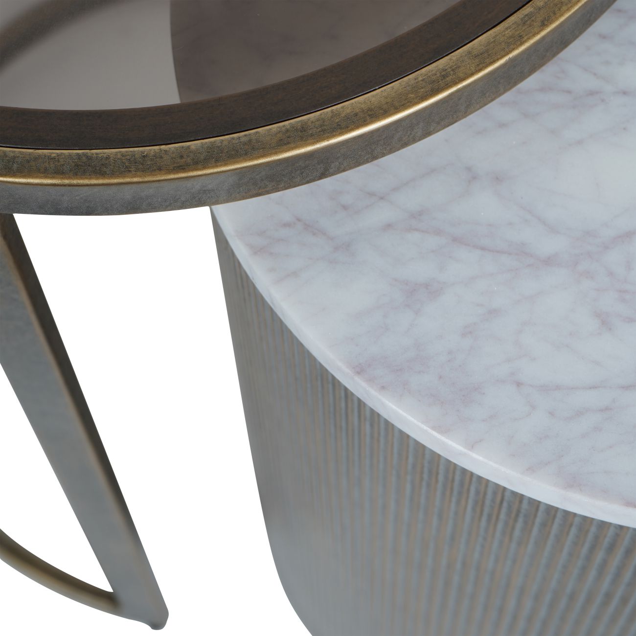 Belvedere Aged Gold & White Marble Side Table Nest