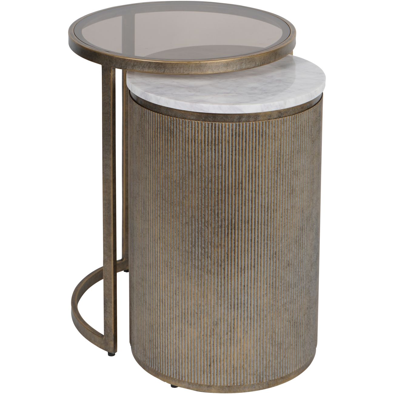 Belvedere Aged Gold & White Marble Side Table Nest
