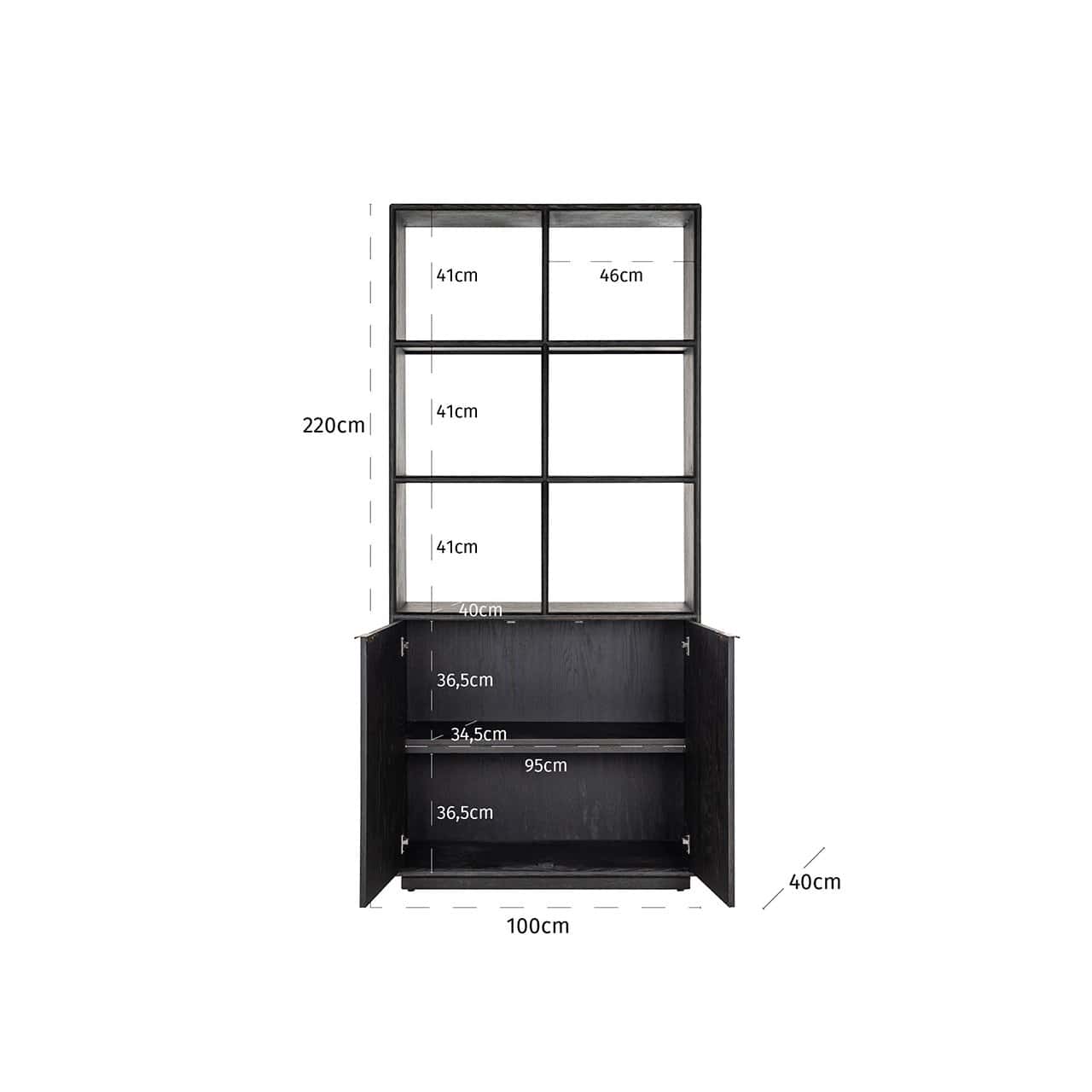 Bookcase Blackbone brass 2-doors (Black rustic)