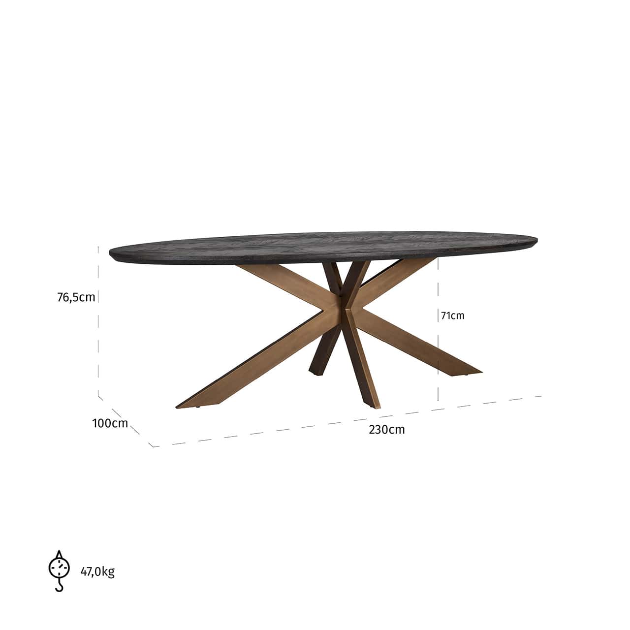 Dining table Blackbone brass oval 230 (Black rustic)