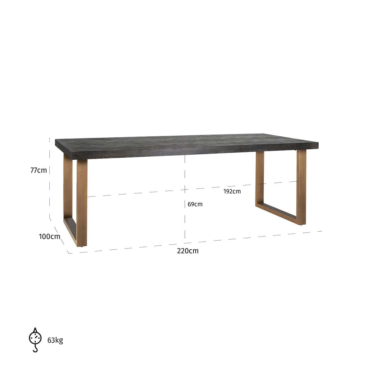 Dining table Blackbone brass 220 (Black rustic)