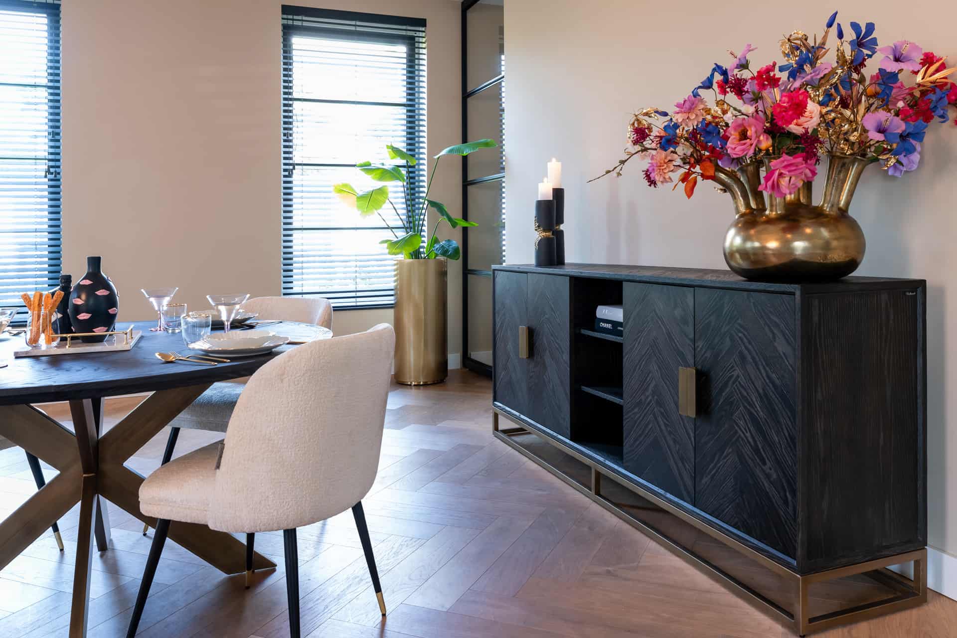 Sideboard Blackbone brass 4-doors  (Black rustic)