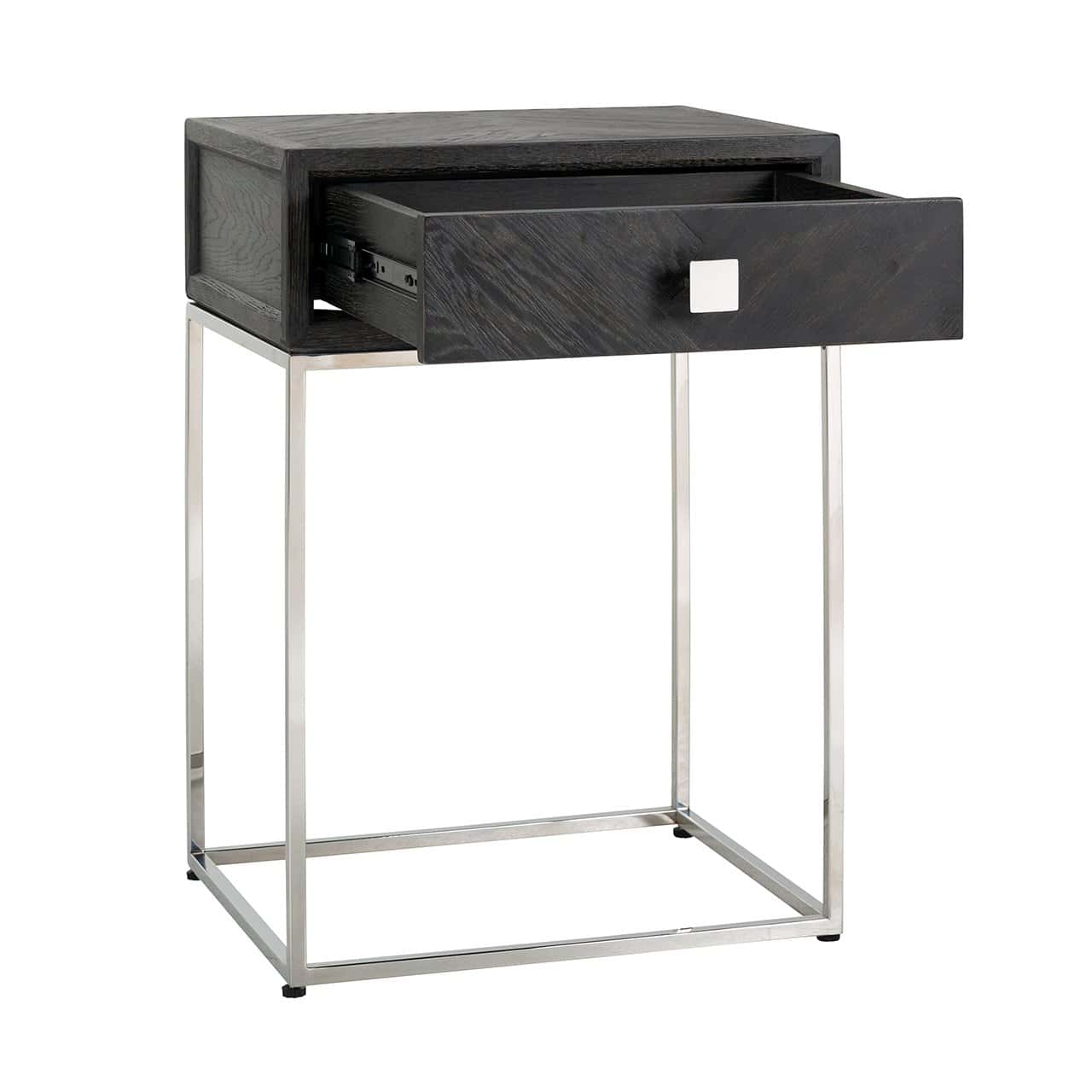 Nightstand Blackbone silver 1-drawer (Black rustic)