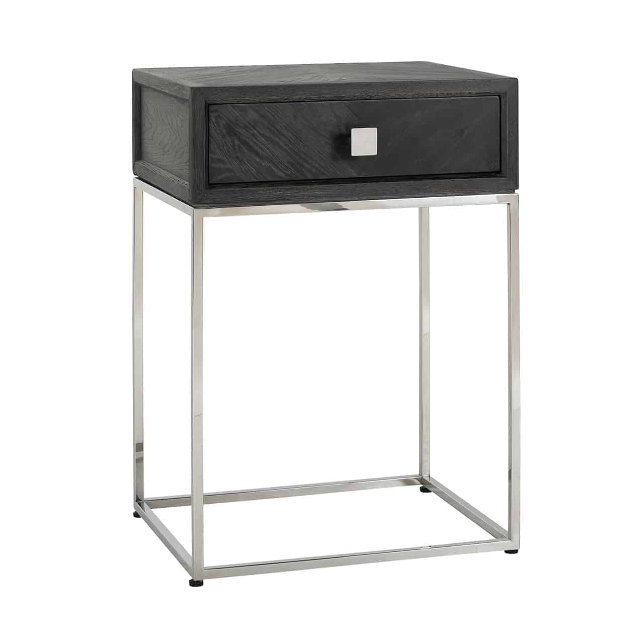 Nightstand Blackbone silver 1-drawer (Black rustic)