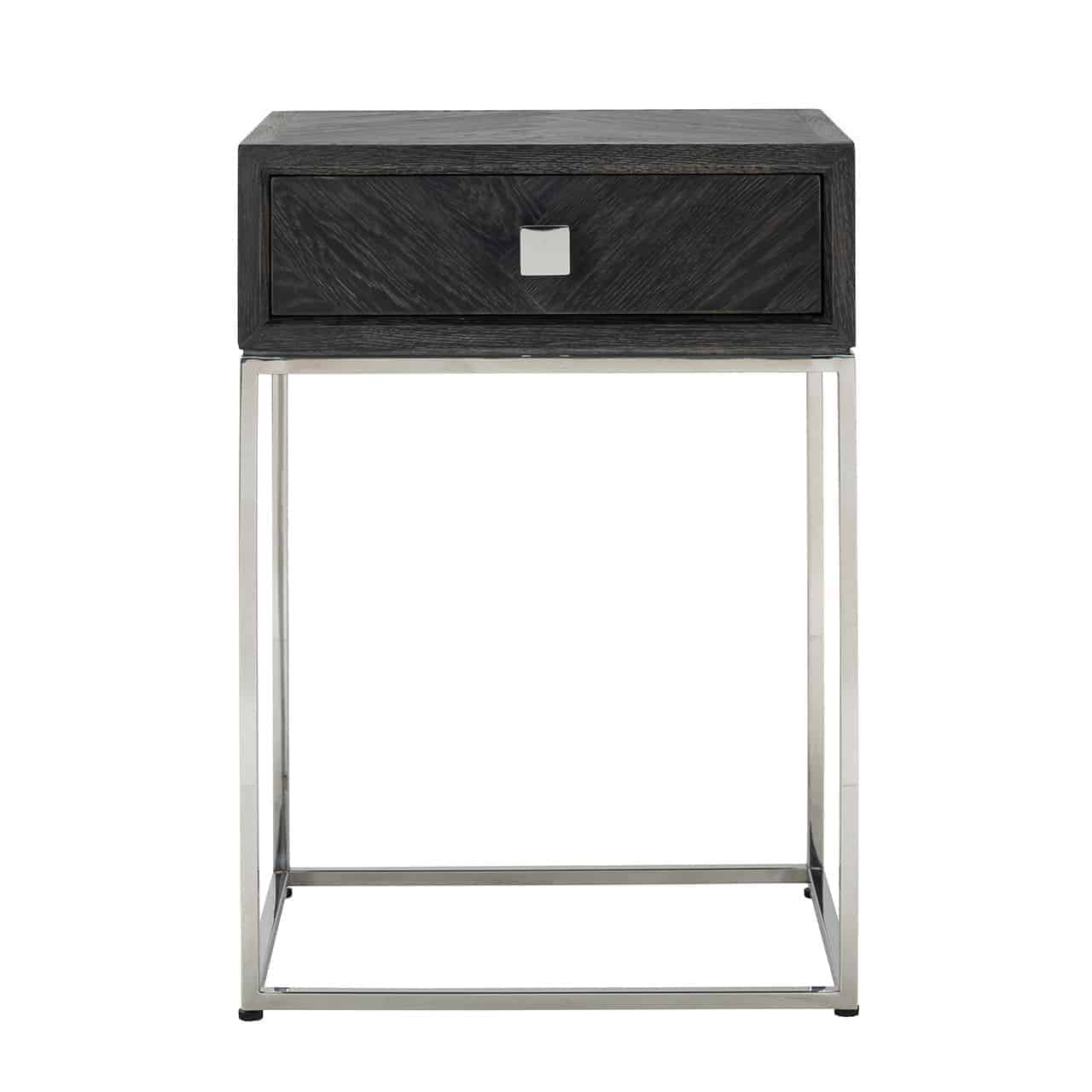 Nightstand Blackbone silver 1-drawer (Black rustic)