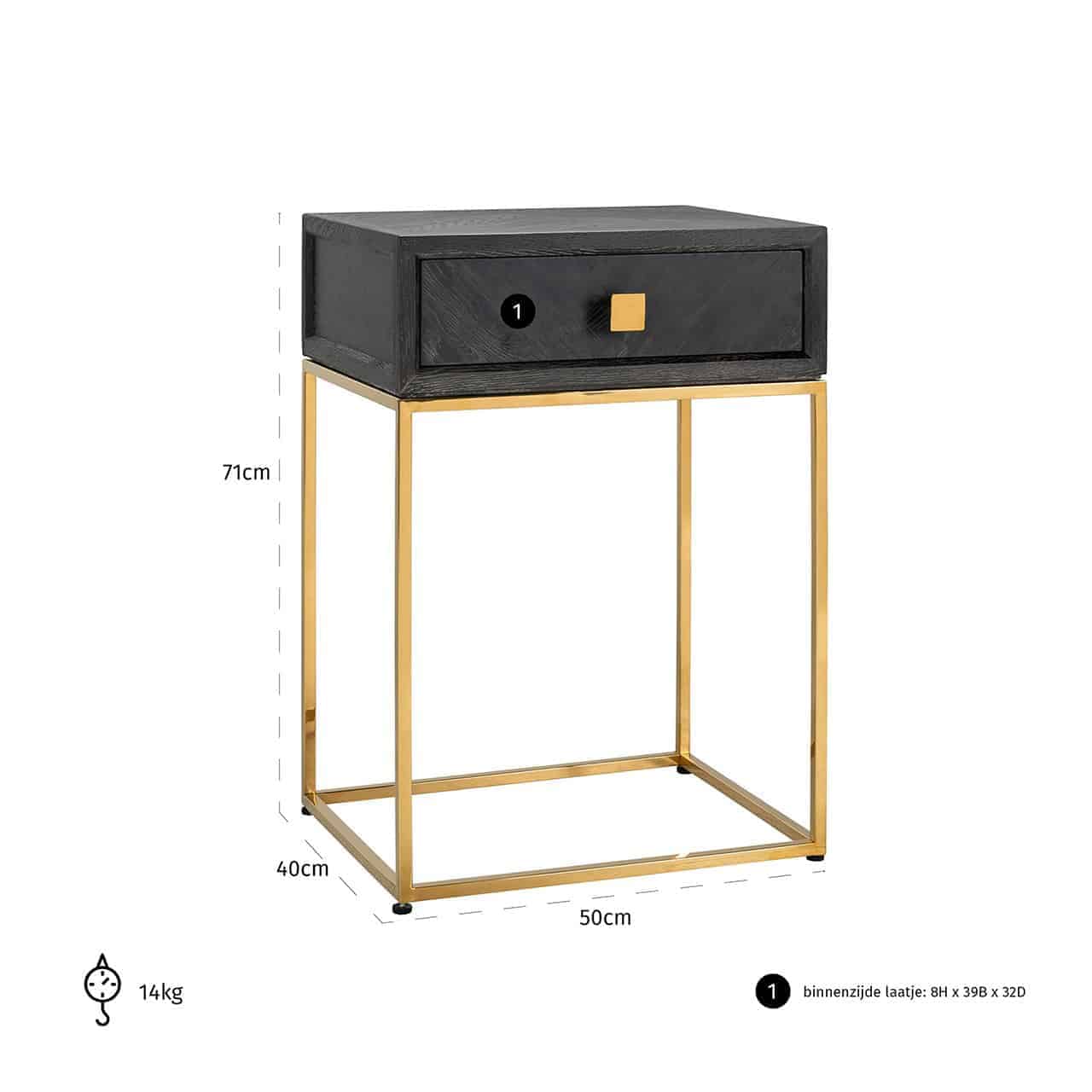 Nightstand Blackbone gold 1-drawer (Black rustic)