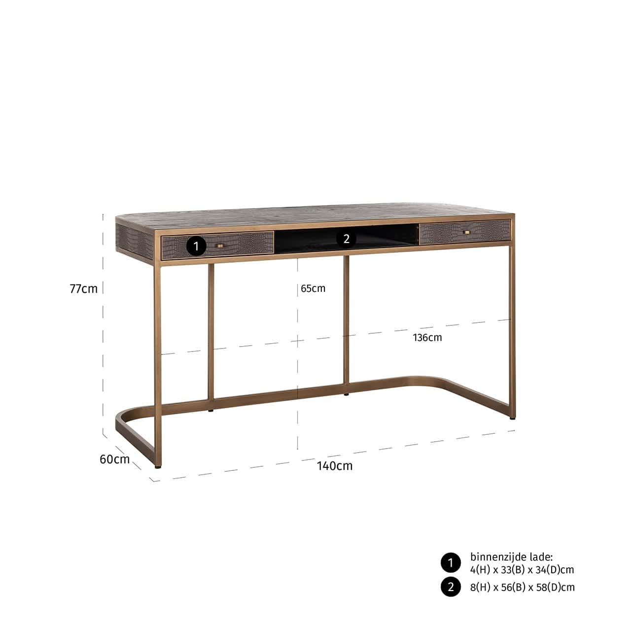 Desk Classio 2-drawers (Brushed Gold)