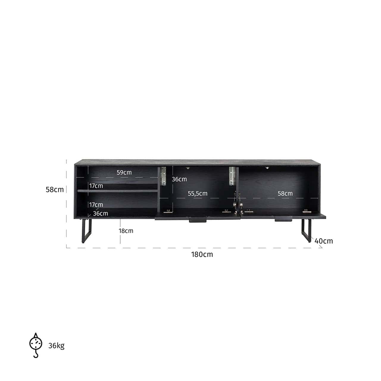 TV-unit Blax 2-flap doors 1-shelf (Black)