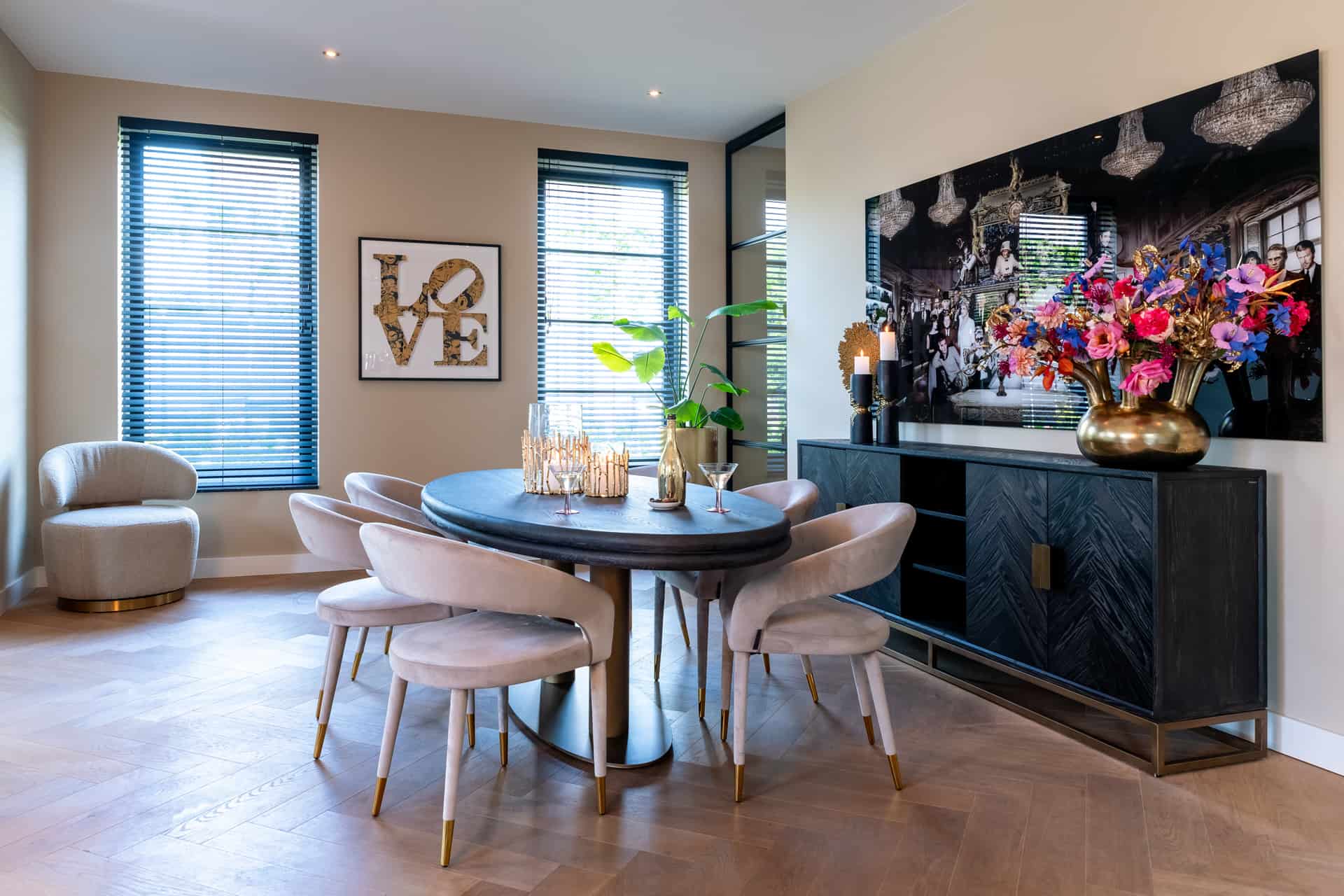 Sideboard Blackbone brass 4-doors  (Black rustic)