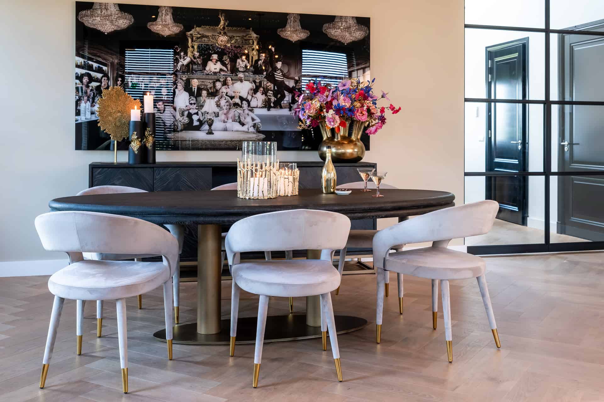 Sideboard Blackbone brass 4-doors  (Black rustic)