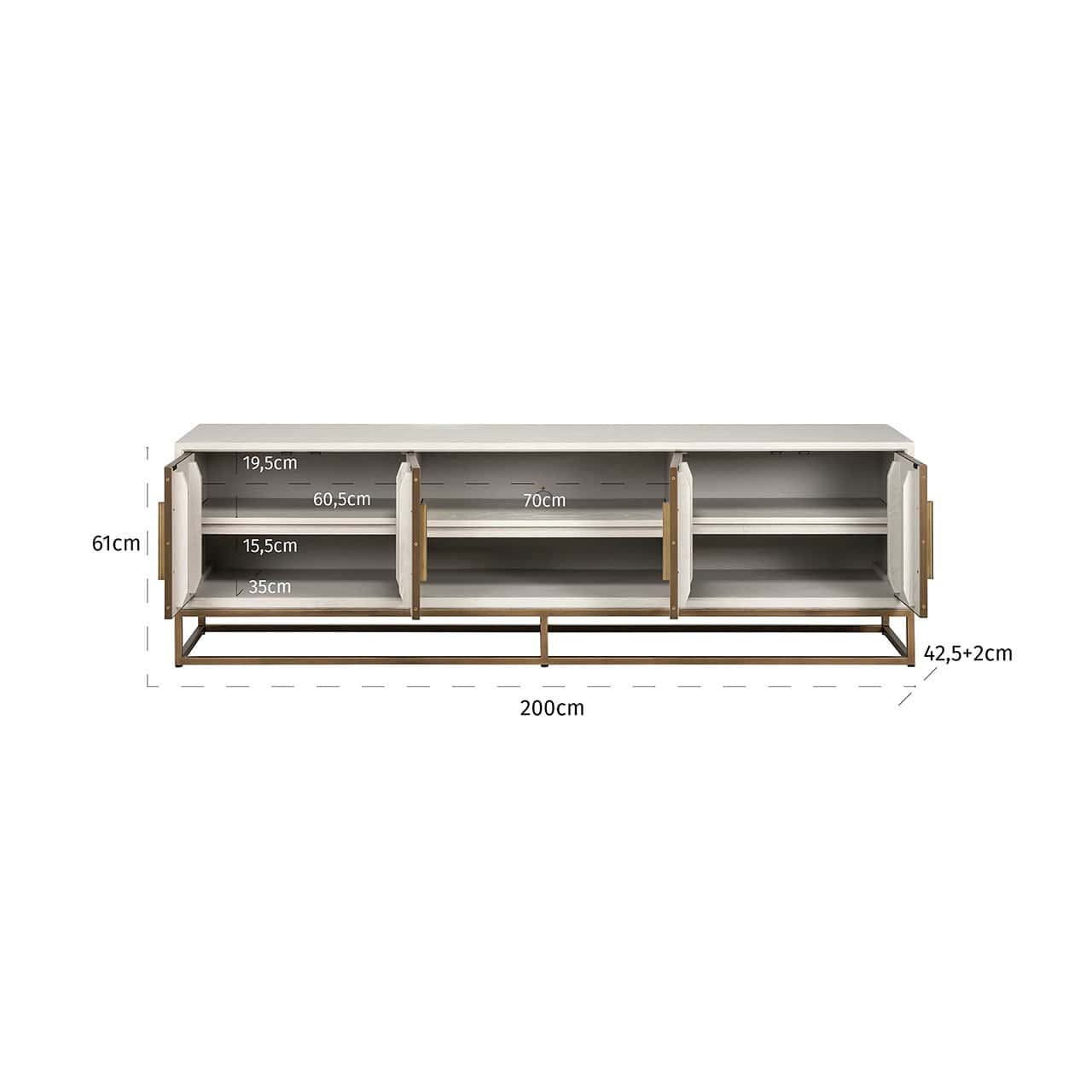 TV-Unit Whitebone brass 4-doors 200 (Verona Grey)