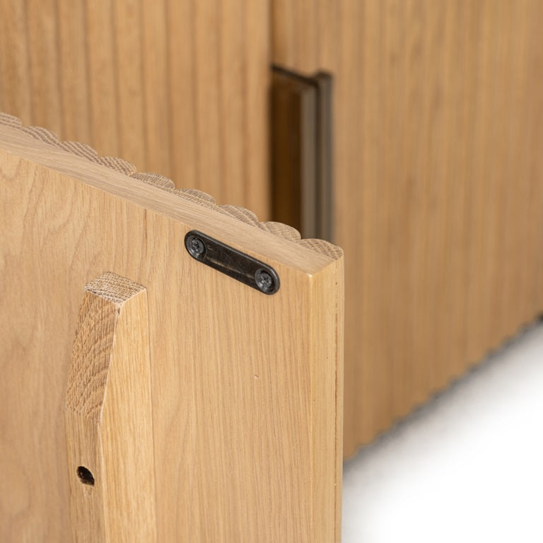 Richmond Interiors Belfort Carved Natural Oak Wood Rounded TV Unit