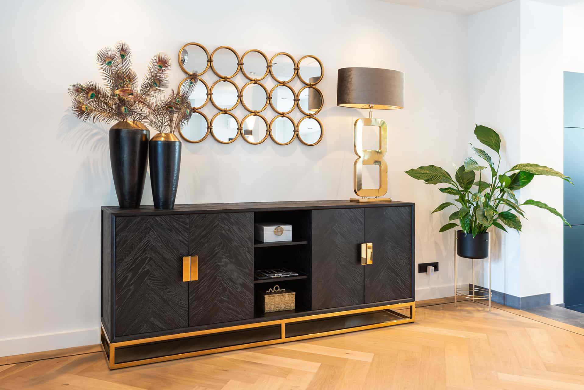 Sideboard Blackbone gold 4-doors  (Black rustic)